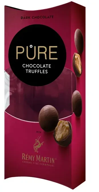 Pure Chocolate Juodojo šokolado triufeliai PURE su konjaku Remy Martin, 108g