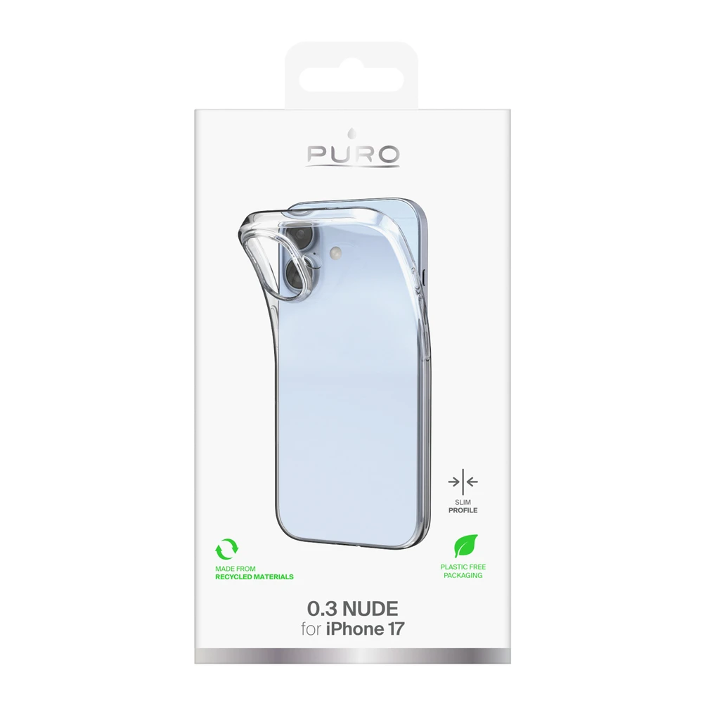 Puro 0.3 Nude itin plonas TPU dėklas, skirtas iPhone 17 – permatomas
