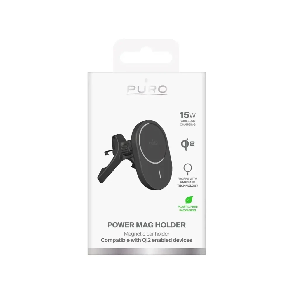 Puro Car Holder with Qi2 Charger, MagSafe Compatible - juodos spalvos
