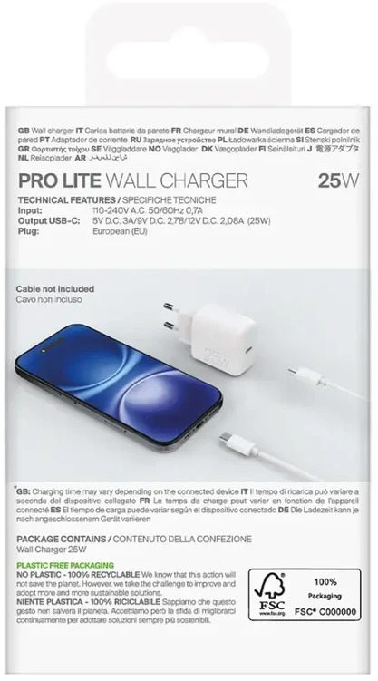 Puro „Daily Prolite“ 25 W USB-C maitinimo įkroviklis – baltos spalvos