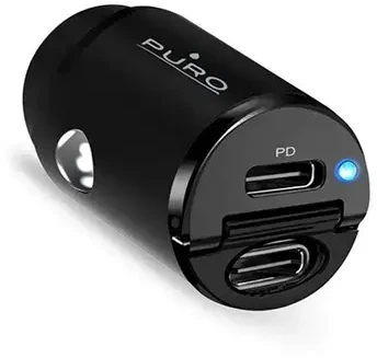 MINI automobilinis kroviklis PURO 2 X USB-C, PD, 30W, juodas / FCMCHUSBCC30WBLK