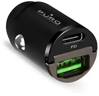 Nezatříděno Mini mašininis greitasis kroviklis PURO 1 x UAB-A, 1 x USB-C, PD, 30W, juodas / FCMCHUSBAC30WBLK