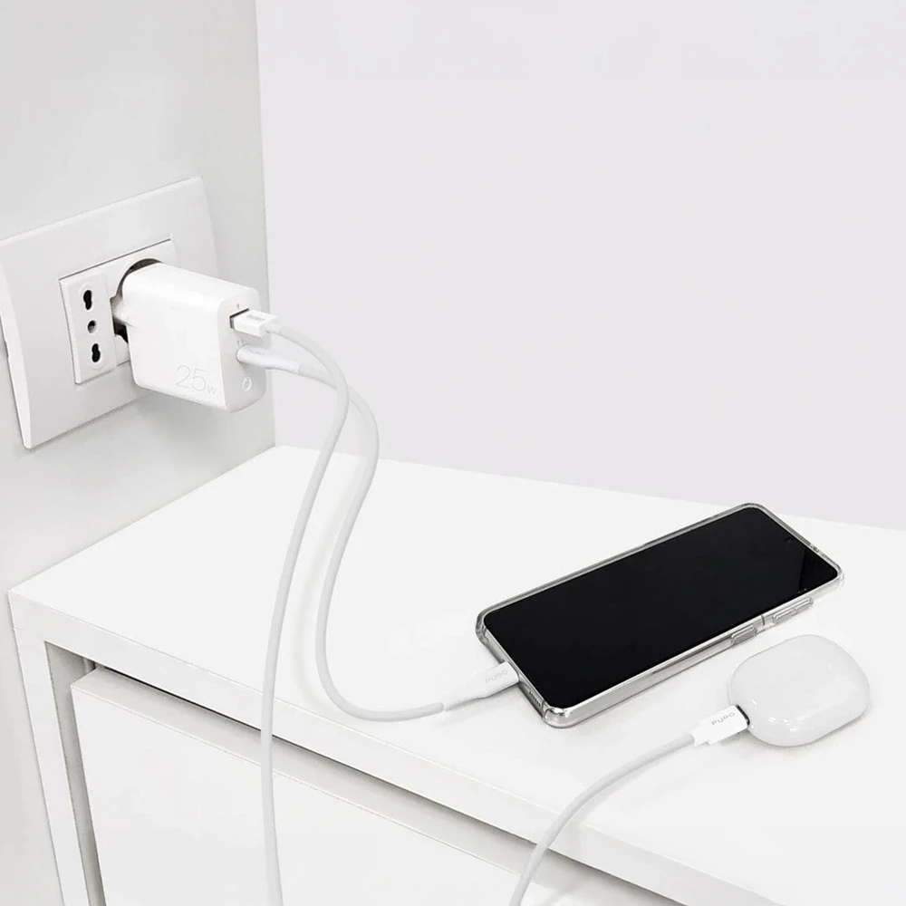 Puro Elektrik Apple Mini greito krovimo kelioninis kroviklis PURO USB-A - USB-C, su duomenų perdavimu, 25w, baltas / FCMTCUSBAC25WPDWHI