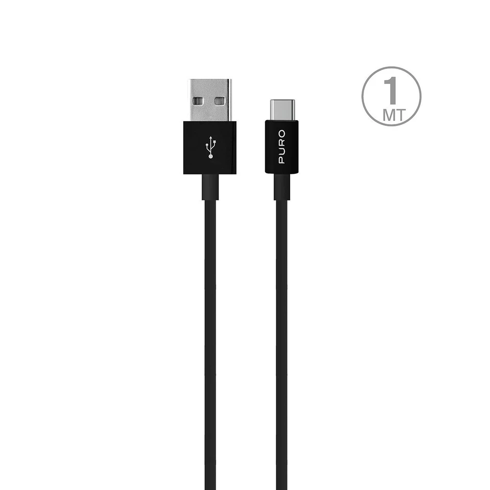 Puro Elektrik Puro Baltas USB-A USB-C kabelis 1m - Juodas