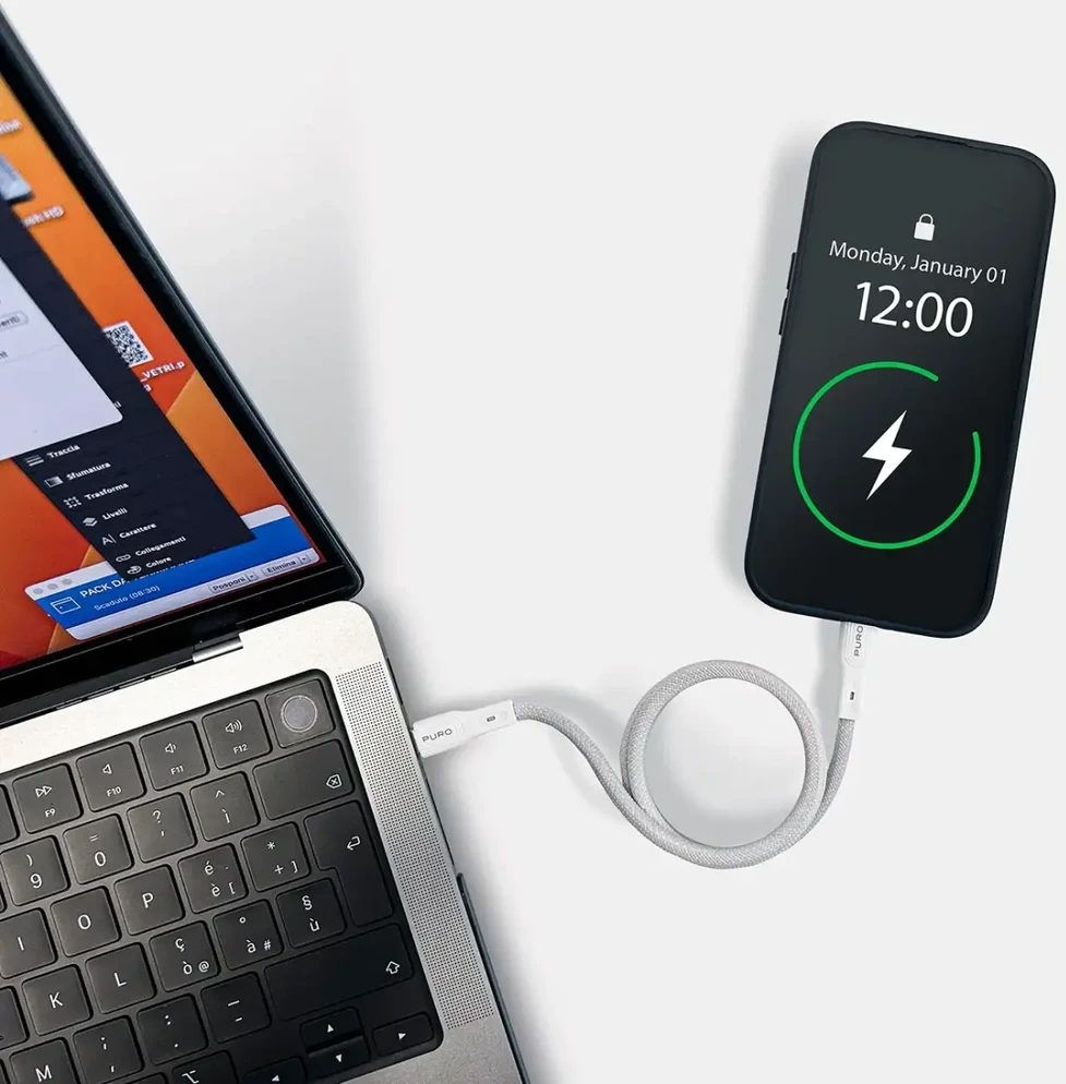 Puro Elektrik Puro magnetinis duomenų perdavimo ir įkrovimo kabelis | USB-C į USB-C | 60 W | 1 m | baltas