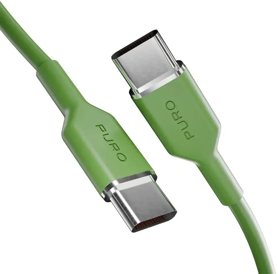 Puro ICON duomenų perdavimo ir įkrovimo kabelis | USB-C į USB-C | 1,5 m | žalias