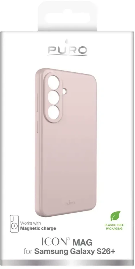 Puro ICON MAG apsauginis silikoninis dėklas, skirtas „Samsung Galaxy S26 Plus“, suderinamas su „MagSafe“ – rožinis