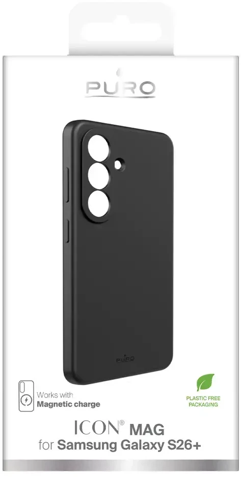 Puro ICON MAG apsauginis silikoninis dėklas, skirtas „Samsung Galaxy S26 Plus“, suderinamas su „MagSafe“ – juodas