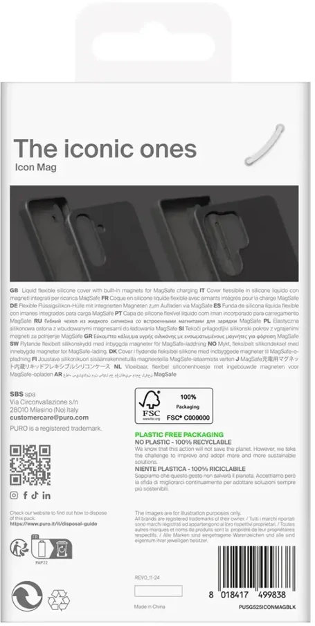 Puro Icon Mag silikoninis dėklas su MagSafe, skirtas Samsung Galaxy S25 – juodas