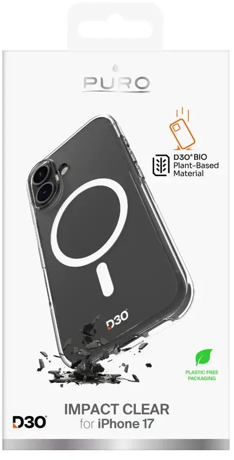 Puro Impact Clear D3O TPU+PC suderinamas su MagSafe dėklas skirtas Apple iPhone 17 – skaidrus