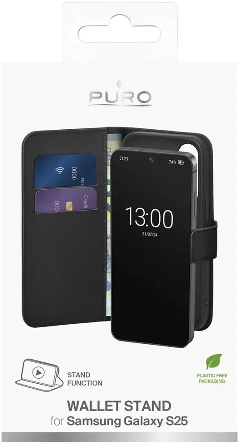 Puro Booklet Samsung Galaxy S25 - dėklas telefonui juodos spalvos
