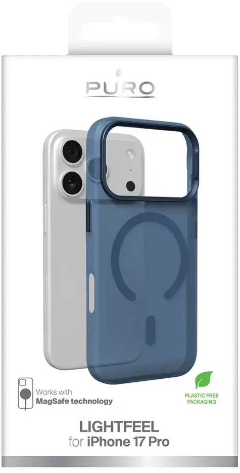 Puro „Lightfeel“ „iPhone 17 Pro“ dėklas, suderinamas su „MagSafe“ – skaidrus Mėlyna