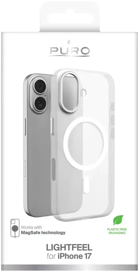 Puro „Lightfeel“ „iPhone 17“ dėklas, suderinamas su „MagSafe“ – skaidrus ir baltas