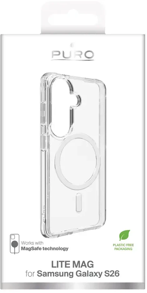 Puro LITE MAG dėklas skirtas Samsung Galaxy S26 suderinamas su MagSafe – skaidrus