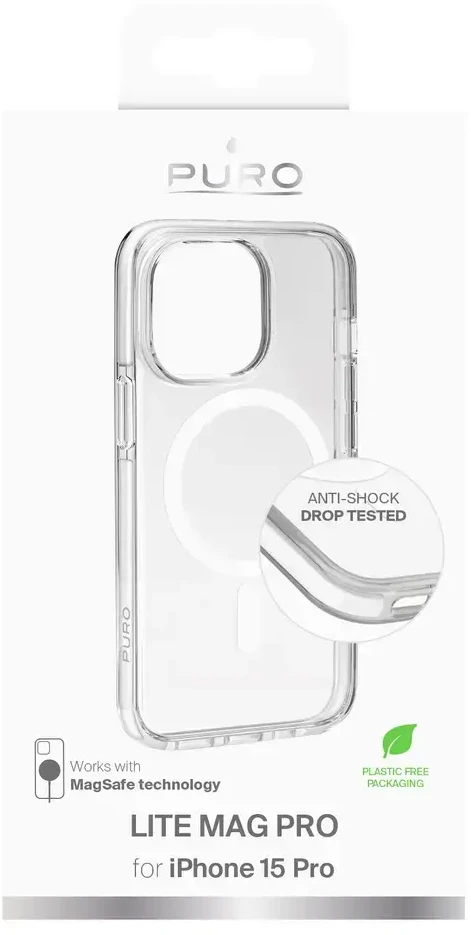 „Puro Lite Mag Pro“ telefono dėklas su „MagSafe“ palaikymu, skirtas „iPhone 15 Pro“, baltas