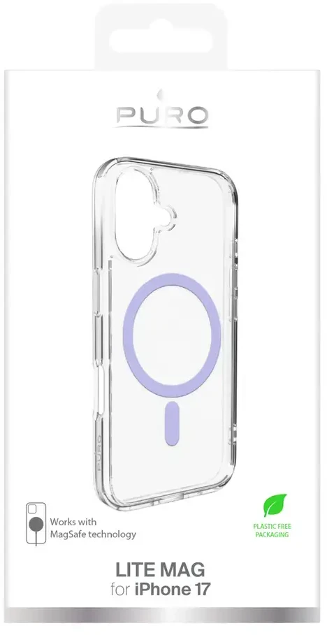 Puro Lite Mag TPU+PC dėklas, suderinamas su „MagSafe“, skirtas „iPhone 17“ – skaidrus su rausvu žiedu