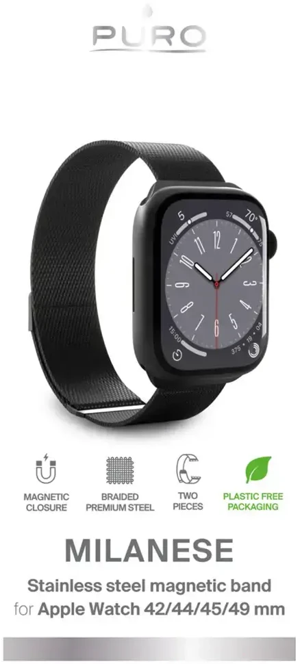 Puro ‘MILANESE’ apyrankė laikrodžiui Apple Watch 42-44-45-49m, juodos spalvos