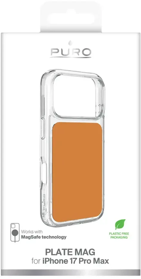 Puro „Plate Mag“ dėklas, skirtas „iPhone 17 Pro Max“, suderinamas su „MagSafe“ - oranžinis