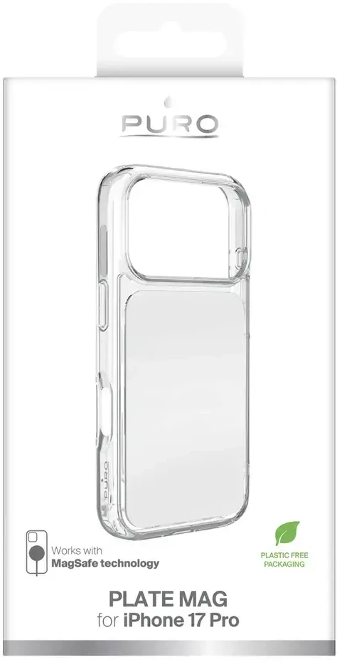 Puro „Plate Mag“ dėklas, skirtas „iPhone 17 Pro“, suderinamas su „MagSafe“ - Baltas
