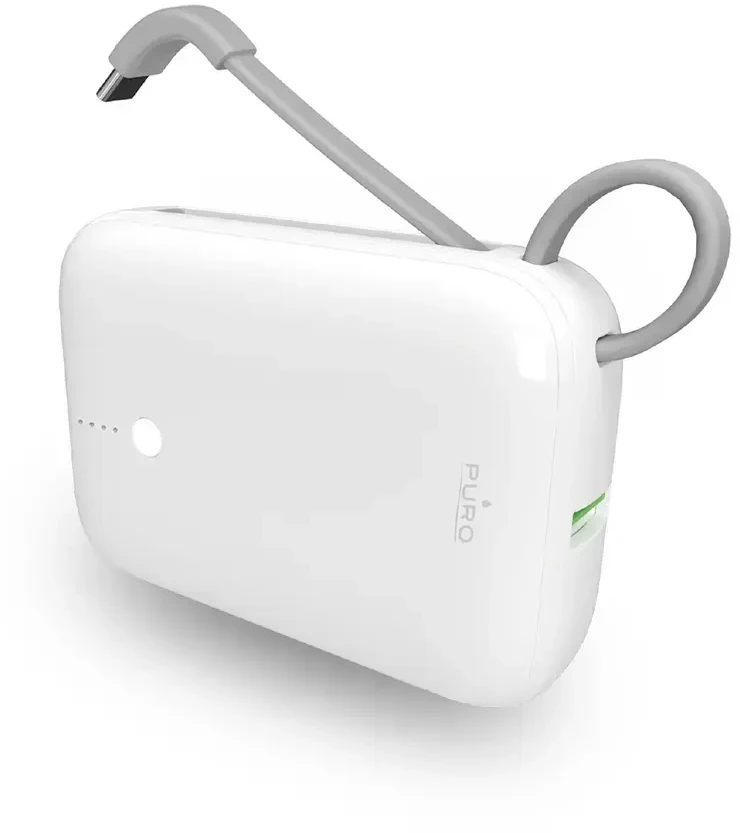 Puro Power Link 10 Plus 10000mAh Power Bank su Built-in USB-C Kabelis – baltos spalvos