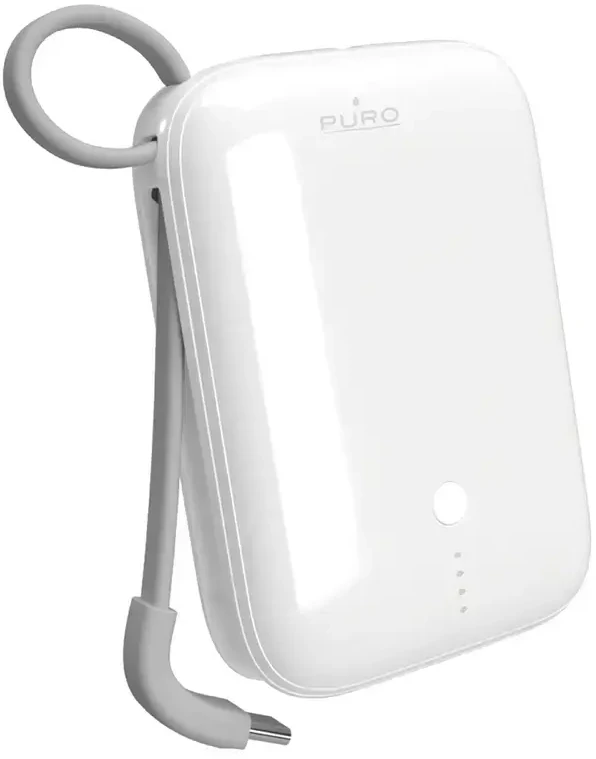 Puro Power Link 10 Plus 10000mAh Power Bank su Built-in USB-C Kabelis – baltos spalvos