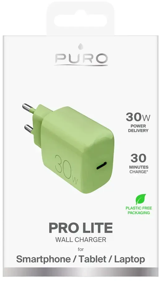 Puro Pro Lite 30W USB-C sieninis įkroviklis - Žalias