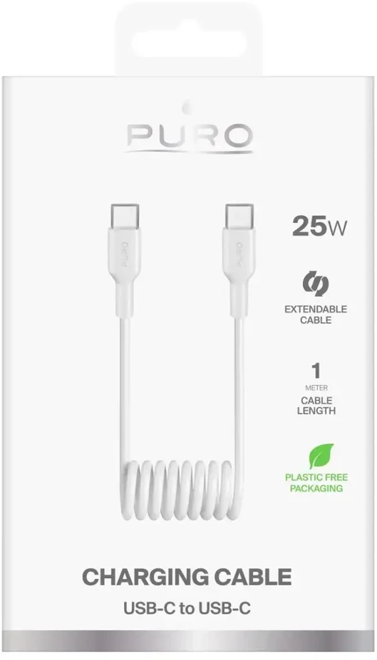 Puro PUCCC25WSPWHI duomenų perdavimo ir įkrovimo kabelis | USB-C į USB-C | 25 W | 1 m | baltas