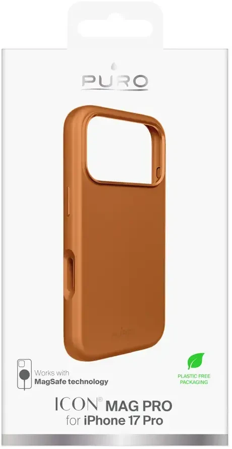 Puro Icon Mag Pro Liquid Silikoninis dėklas for iPhone 17 Pro, MagSafe Compatible, with Camera Protection and Aluminum Mygtukai - Oranžinis