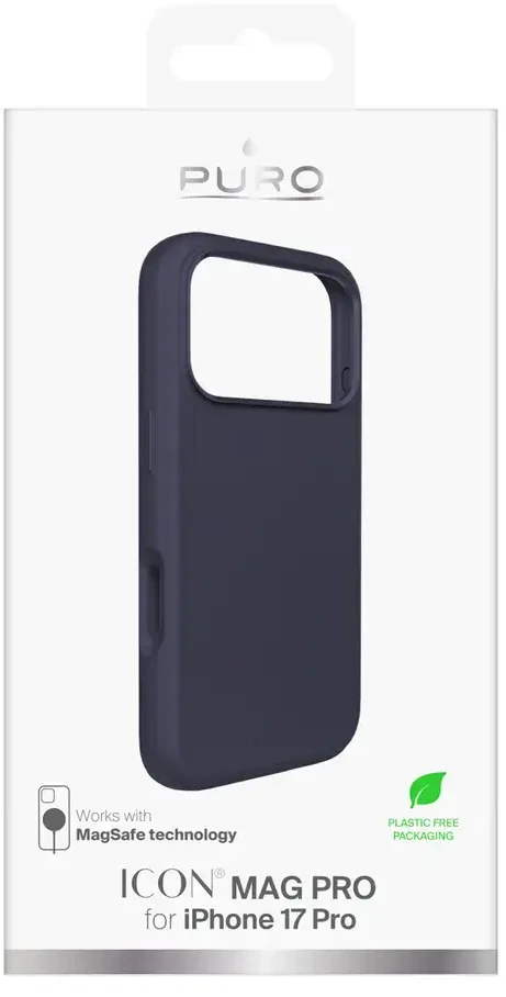 Puro Icon Mag Pro Liquid Silikoninis dėklas for iPhone 17 Pro, MagSafe Compatible, with Camera Protection and Aluminum Mygtukai - Dark Mėlyna