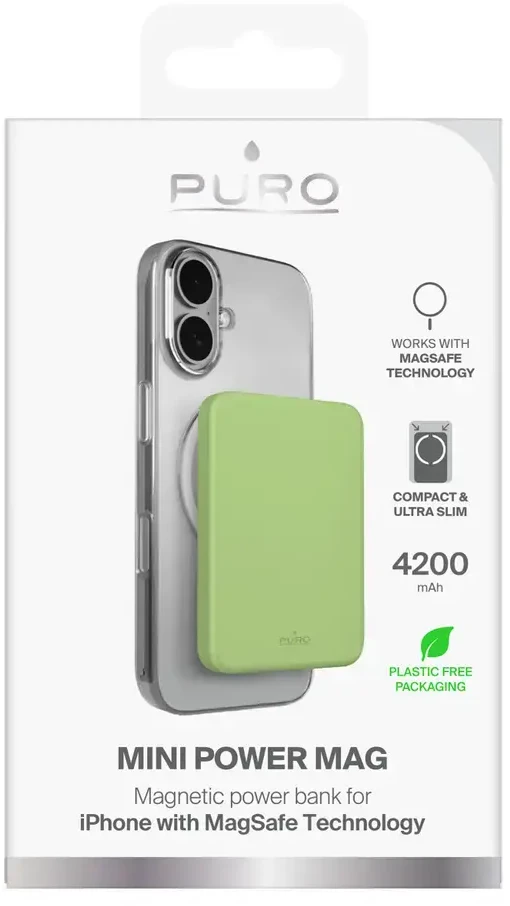 Puro 4200mAh itin plonas „MagSafe“ USB-C suderinamas išorinis akumuliatorius - Žalias