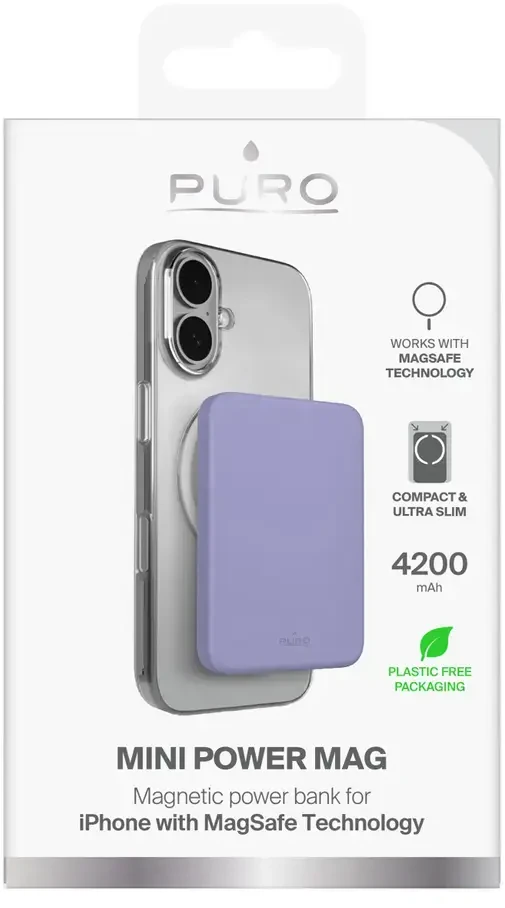 Puro 4200mAh Ultra-Thin MagSafe Compatible USB-C Power Bank - Violetinė
