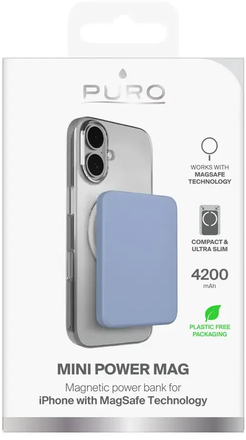 Powerbank Puro 4200mAh ultra plonas suderinamas su MagSafe USB-C – mėlynos spalvos