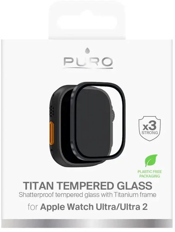 Puro Grūdinto stiklo dėklas su titano rėmeliu Apple Watch Ultra / Ultra 2 / Ultra 3M laikrodžiui - Juodas