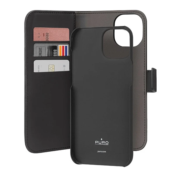 Dėklas SBS Puro Wallet Detachable iPhone 15 Plus /14 Plus 6.7" 2in1 juodas PUIPC1567BOOKC3BLK