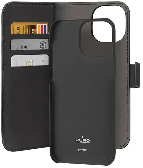 Dėklas Puro Wallet Detachable iPhone 15 Pro Max 6.7" 2w1 juoda juodas PUIPC15P67BOOKC3BLK
