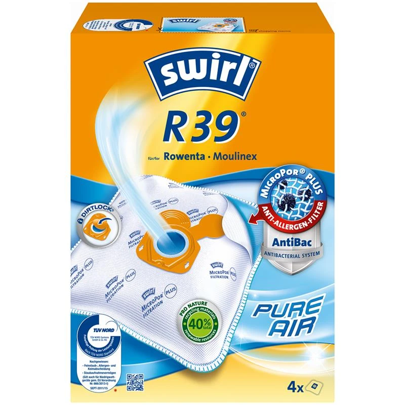 Dulkių siurblio maišeliai Swirl® R 39 MicroPor® Plus Žalias, 4 vnt.