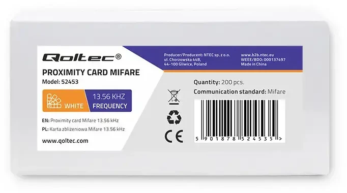 QOLTEC 52453 13,56 MHz Mifare proximity kortelė 10vnt