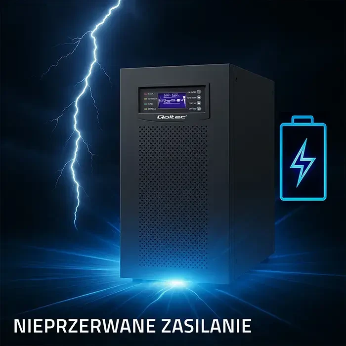 Qoltec Atsarginis maitinimo šaltinis UPS 3 fazių | 10kVA | LCD | EPO | USB | SNMP | On-line | Aukšto dažnio