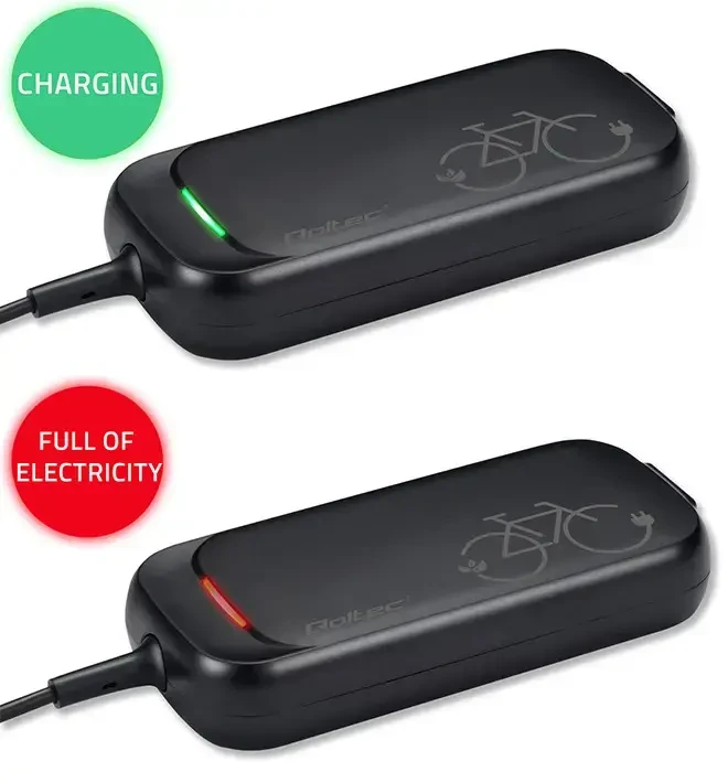 Qoltec 50334 Greitasis įkroviklis elektriniam dviračiui, elektriniam paspirtukui XIAOMI 36V | 42V | 2A | 8.0*8.0mm | atsparus vandeniui + maitinimo kabelis