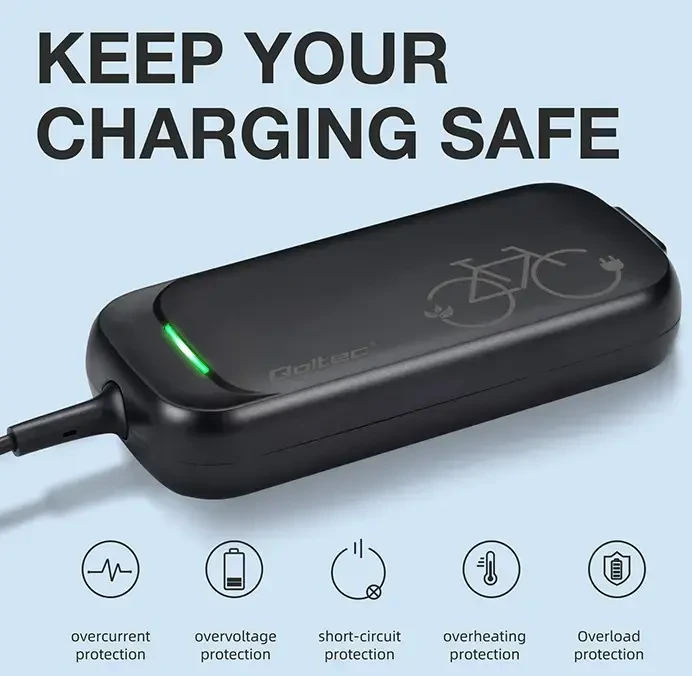 Qoltec 50334 Greitasis įkroviklis elektriniam dviračiui, elektriniam paspirtukui XIAOMI 36V | 42V | 2A | 8.0*8.0mm | atsparus vandeniui + maitinimo kabelis