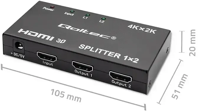 „Qoltec“ aktyvus skirstytuvas 2 x HDMI 4K x 2K | 3.4 Gb/s | Didelis stabilumas