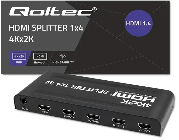 Qoltec 51798 aktyvus HDMI skirstytuvas 4 x HDMI 4K x 2K | 3,4 Gb/s