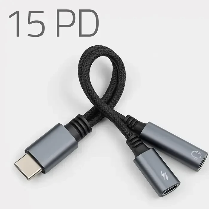 Qoltec 2in1 USB-C adapteris PD 15W 10cm aliuminis