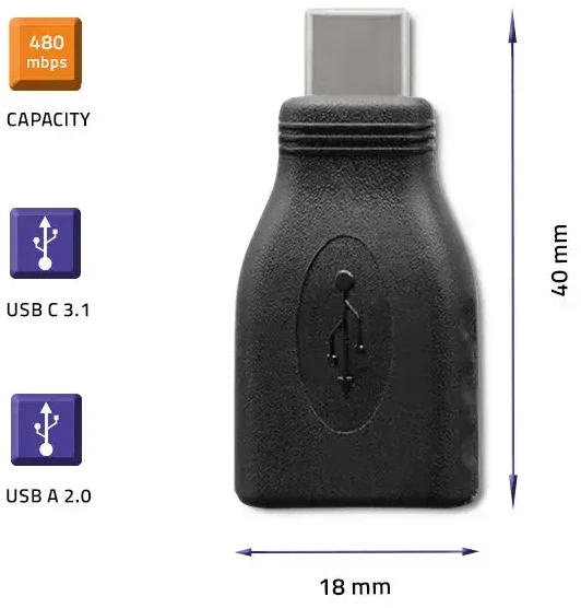 QOLTEC 50396 Qoltec Adapteris USB 3.1 Type C vyriškas USB 2.0 A moteriškas