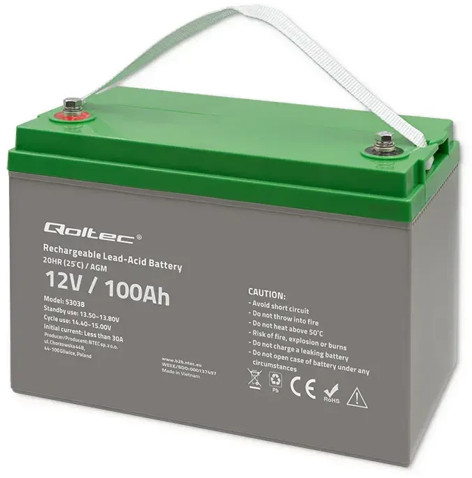QOLTEC 53038 Qoltec Baterija AGM 12V 100Ah max.30A