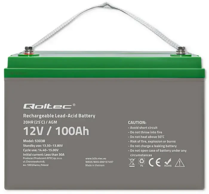 QOLTEC 53038 Qoltec Baterija AGM 12V 100Ah max.30A