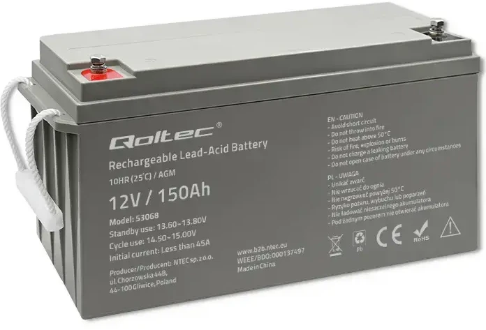 QOLTEC 53068 AGM baterija 12V 150Ah maks. 2250A