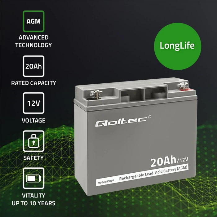 QOLTEC 53066 AGM baterija 12V 20Ah maks. 300A