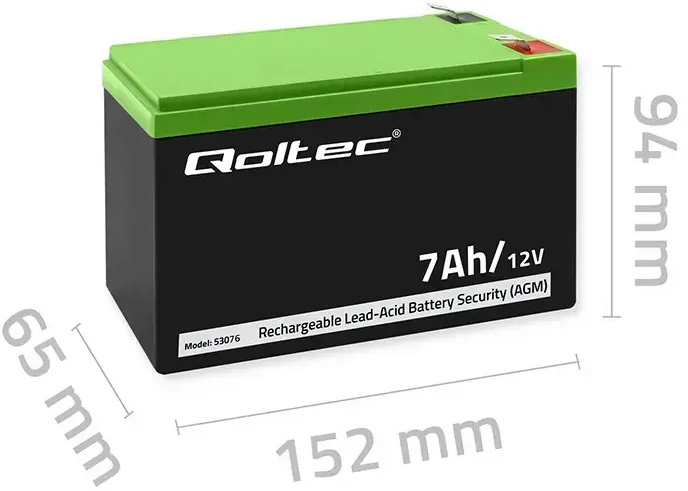 QOLTEC 53076 AGM baterija 12V 7Ah maks. 105A apsauga