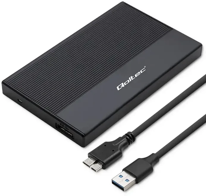 Išorinio kietojo disko dėklas Aliumininis korpusas skirtas diskams SSD HDD 25" sata USB 3.0 itin greitas 5 Gb/s 2 TB juodas Qoltec